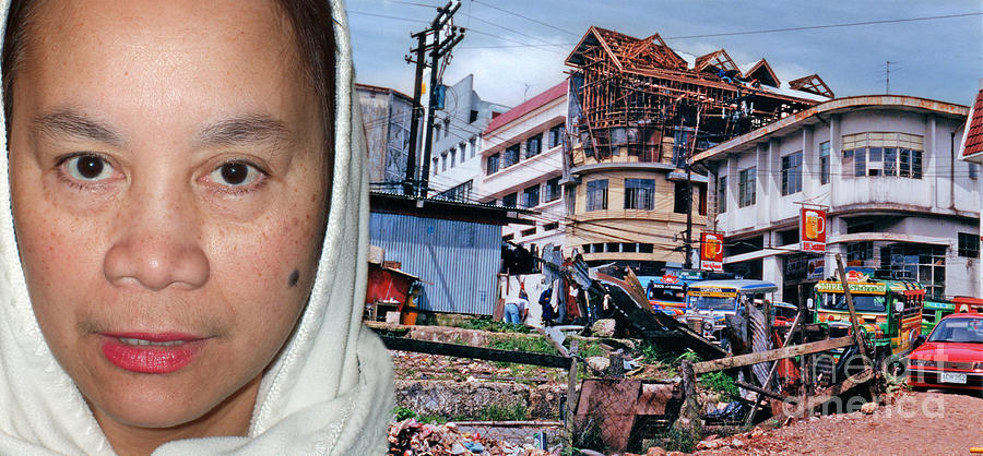 Filipina Woman and her Earthquake Damage City Photograph by Jim Fitzpatrick