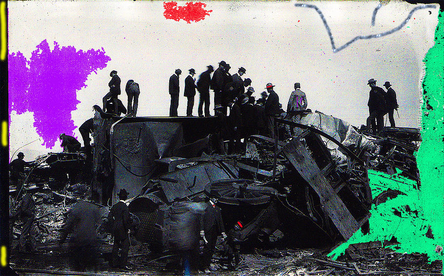 Film homage Abel Gance La Roue 1922 train wreck c.1890-2008 color added Photograph by David Lee Guss