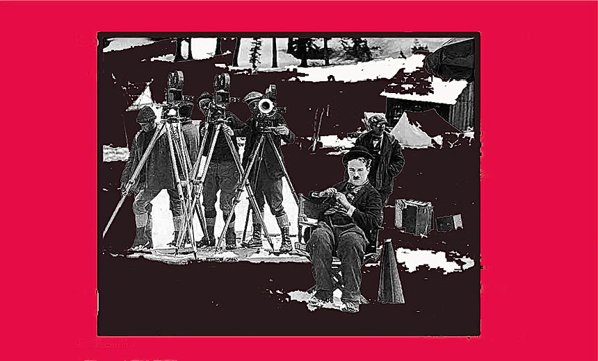 Film homage Charles Chaplin The Gold Rush 1925 camera crew collage 2010 Photograph by David Lee Guss