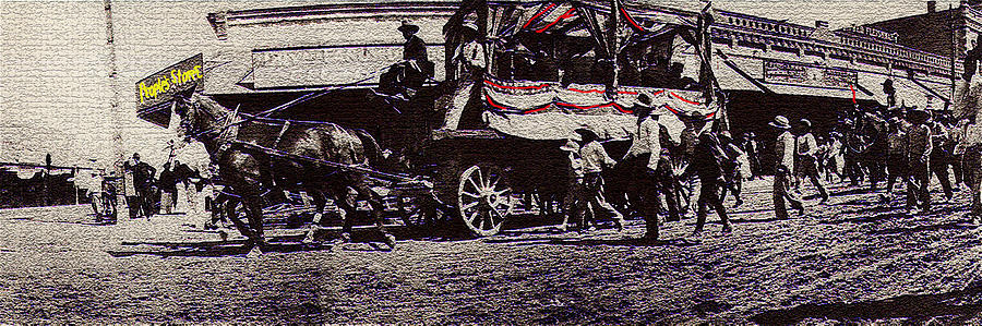 Film homage Yankee Doodle Dandy 1942 horse drawn wagon Congress and Stone Tucson Arizona c.1895-2008 Photograph by David Lee Guss