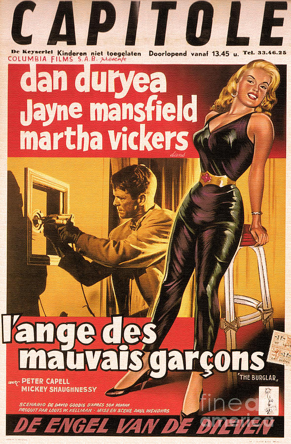 Film Noir Poster  The Burglar Jane Mansfield Painting by Vintage Collectables