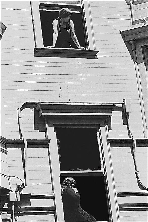 Film Noir Thelma Ritter Rear Window 1954  1 women in windows San Francisco CA 1972  Photograph by David Lee Guss