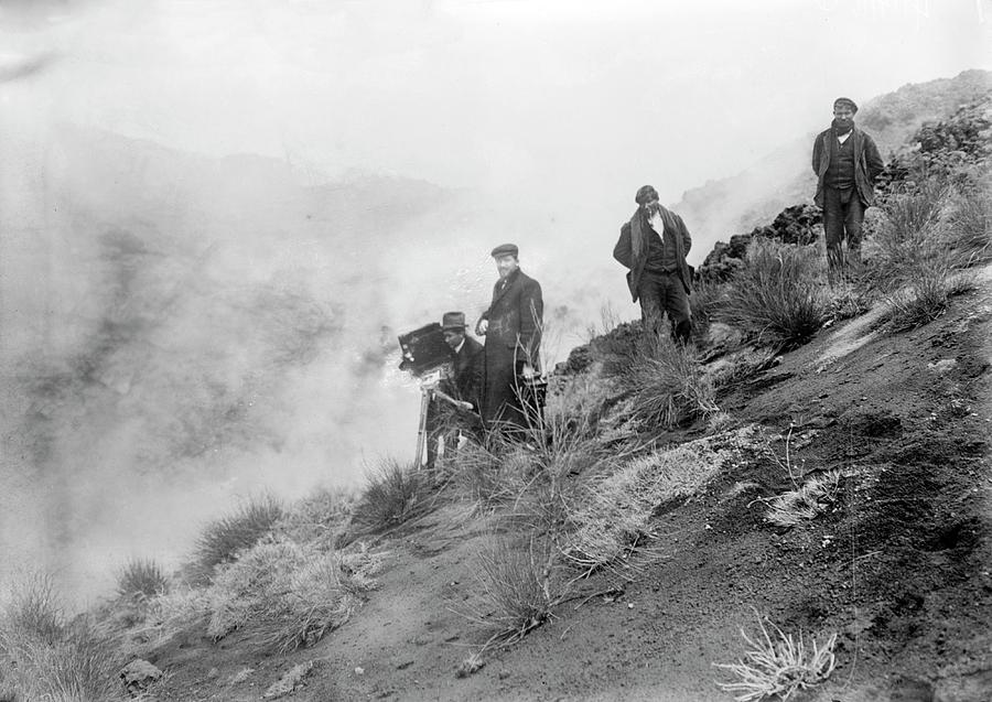 Human Photograph - Filming Mount Etna Eruption by Library Of Congress