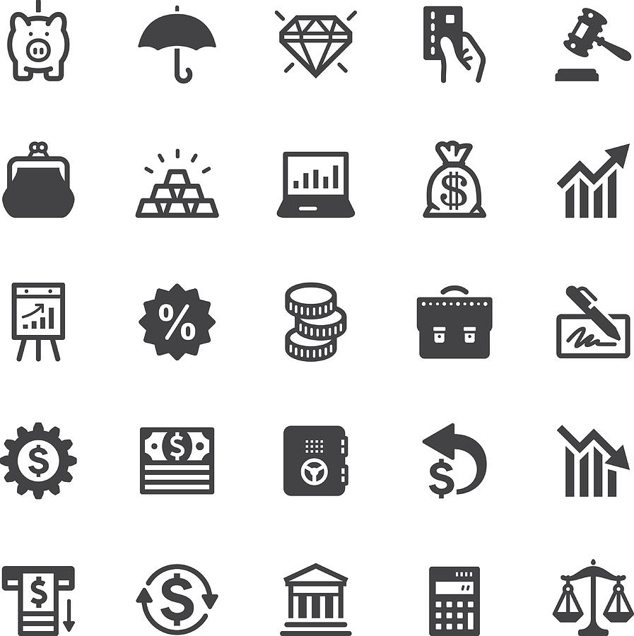 Finance icons - Black series Drawing by Steppeua
