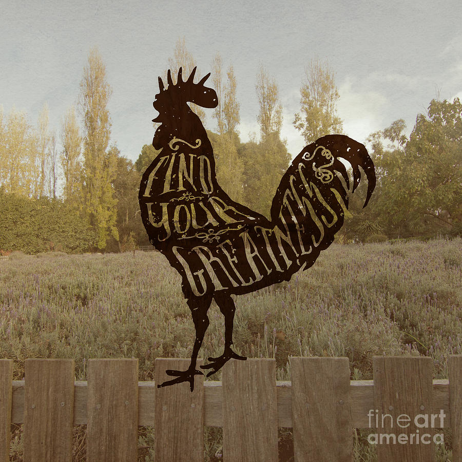 Find Your Greatness Rooster Chicken Fowl Vintage Typography Photograph by Beverly Claire Kaiya
