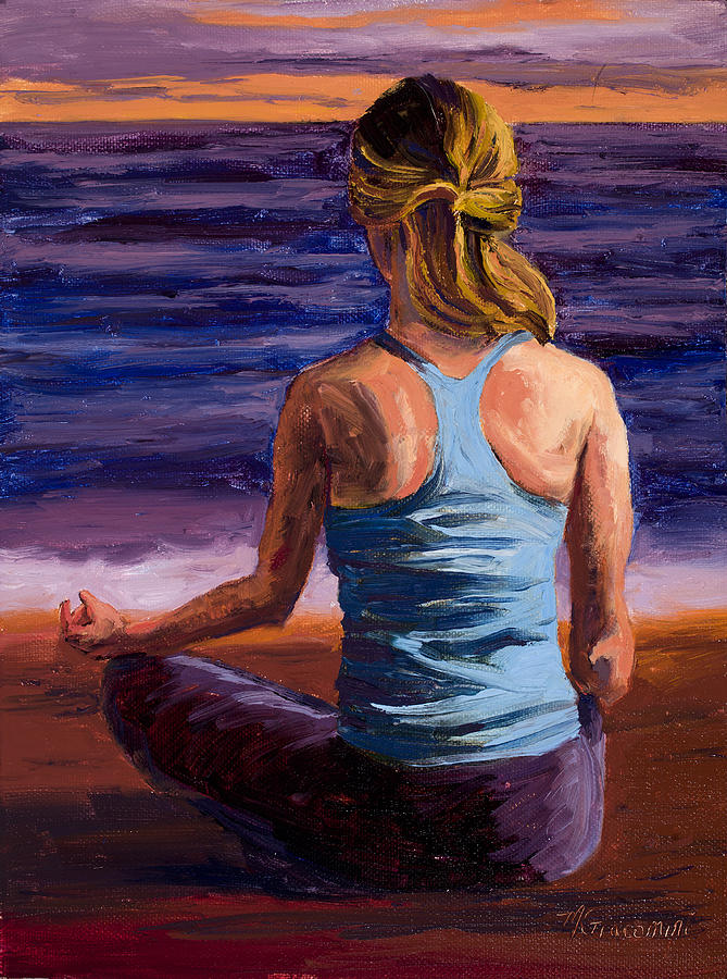 Sunset Painting - Finding Peace Sukhasana by Mary Giacomini