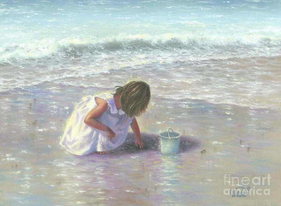Beach Painting - Finding Sea Glass Brunette by Vickie Wade