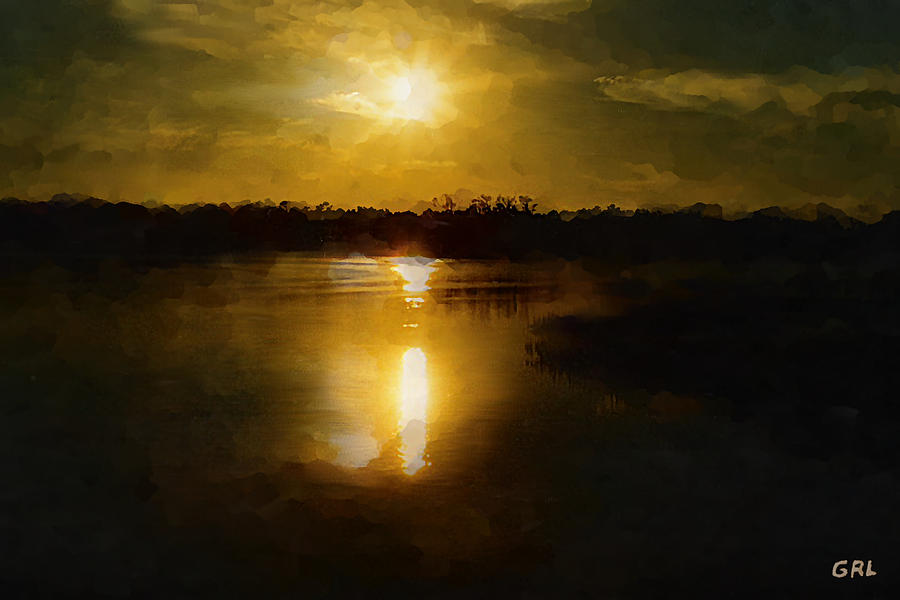 Fine Art Digital Painting Sunset Weeki Wachee Florida Painting by G Linsenmayer