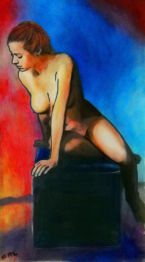 FINE ART FEMALE NUDE POSING SEATED Acrylic Oil Painting3 Painting by G Linsenmayer