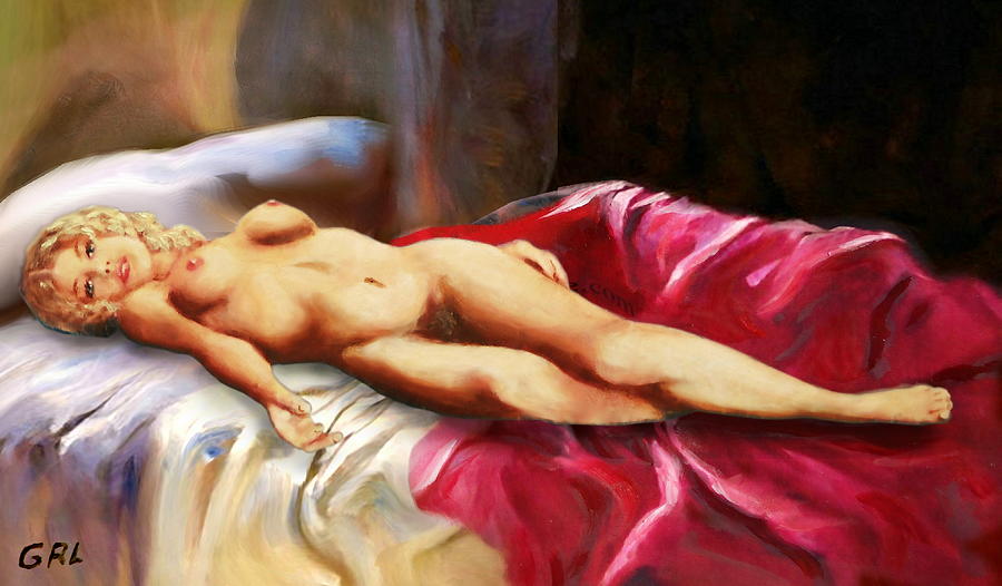 Fine Art Nude Brigit Reclining Red Bedspread Painting by G Linsenmayer