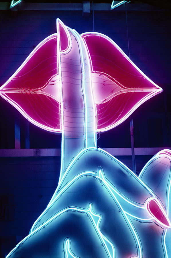 Finger on Lips, Neon Light Photograph by Michael Freeman