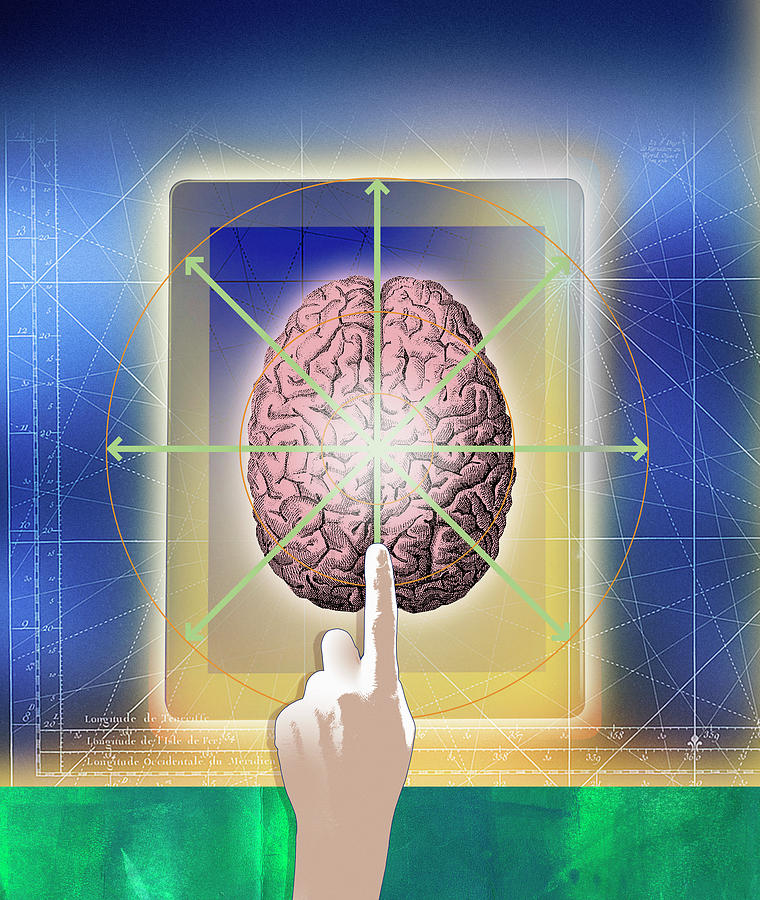 Finger Pointing To Brain On Digital Photograph by Ikon Ikon Images