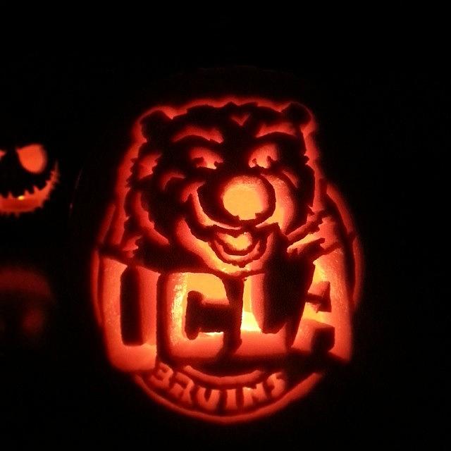Pumpkin Photograph - Finished Carving A Ucla Pumpkin For My by Ashley Sanchez