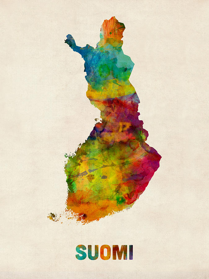 Map Of Finland Digital Art - Finland Watercolor Map Suomi by Michael Tompsett