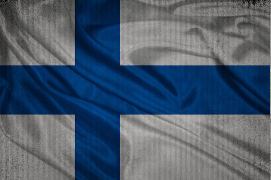 Vintage Digital Art - Finnish flag waving on canvas by Eti Reid