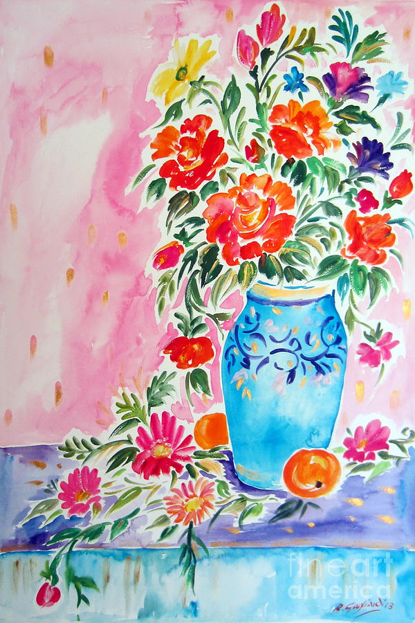 Fiori nel vaso blu Painting by Roberto Gagliardi
