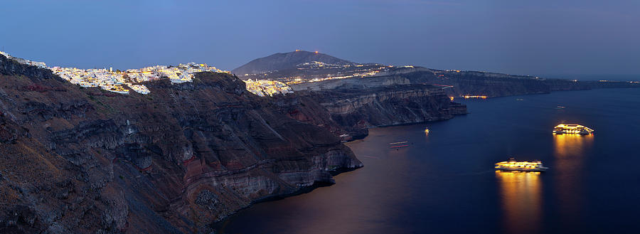 Fira And Caldera At Night, Santorini Photograph by Michaelutech Fira And Caldera At Night, Santorini Photograph by Michaelutech