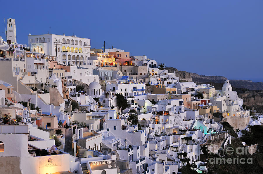 Fira town during dusk time Photograph by George Atsametakis
