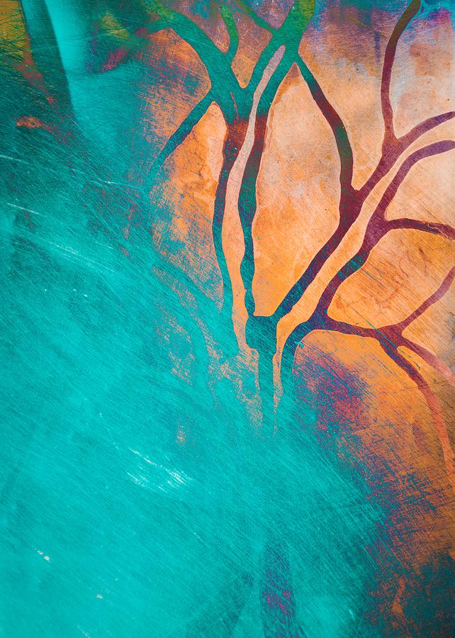 Fire And Ice Abstract Tree Art Teal Mixed Media by Priya Ghose