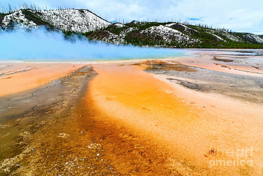 Yellowstone National Park Photograph - Fire and Ice - Grand Prismatic Spring in Yellowstone National Park. by Jamie Pham