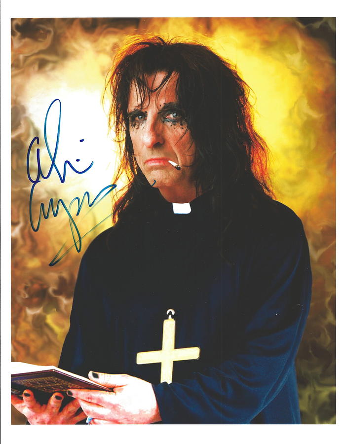 Elvis Presley Photograph - Fire and Smoke Priest Alice Cooper Original Signature on Glossy Photo by Desiderata Gallery