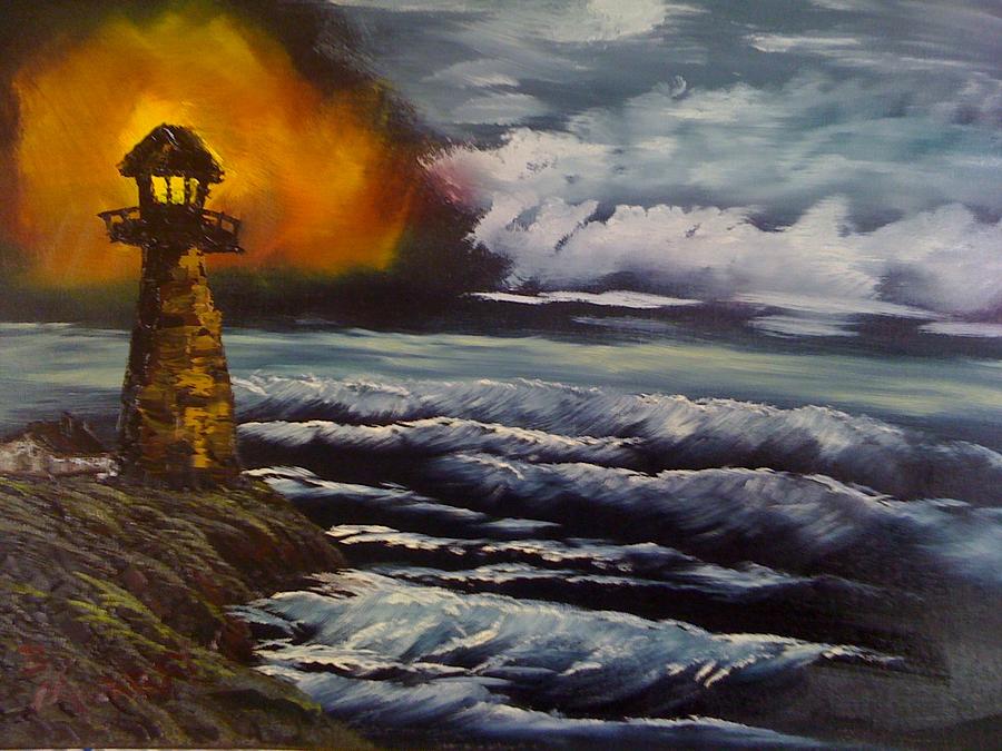 Lighthouse Painting - Fire at Sea by Bill Murray
