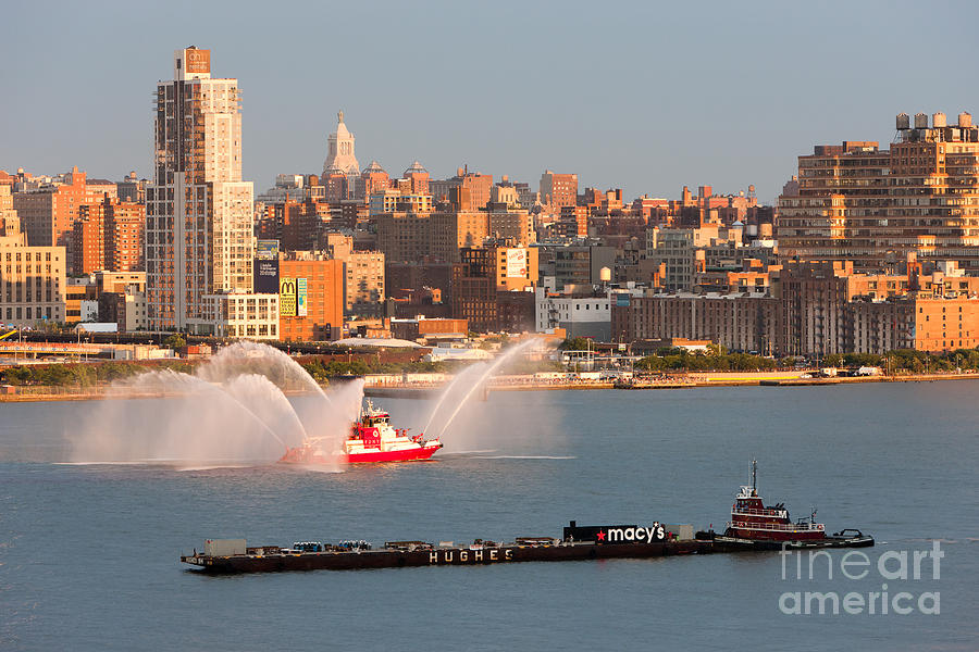 Fire Boat and Manhattan Skyline V Photograph by Clarence Holmes