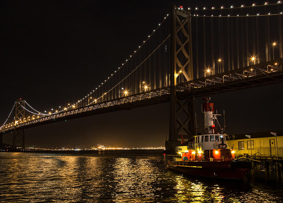 Fire Boat at Night Photograph by John Daly