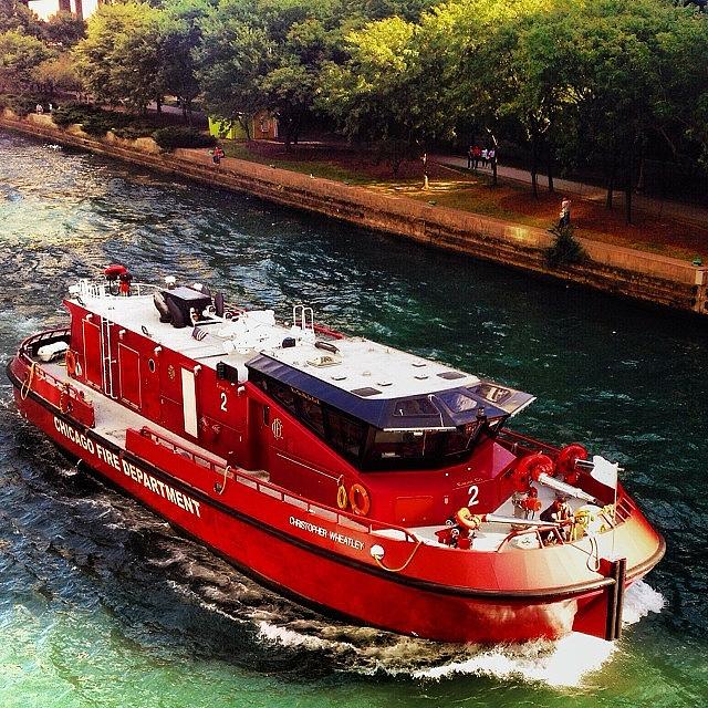 Fire Boat On The Chicago River Photograph by Art Rummery