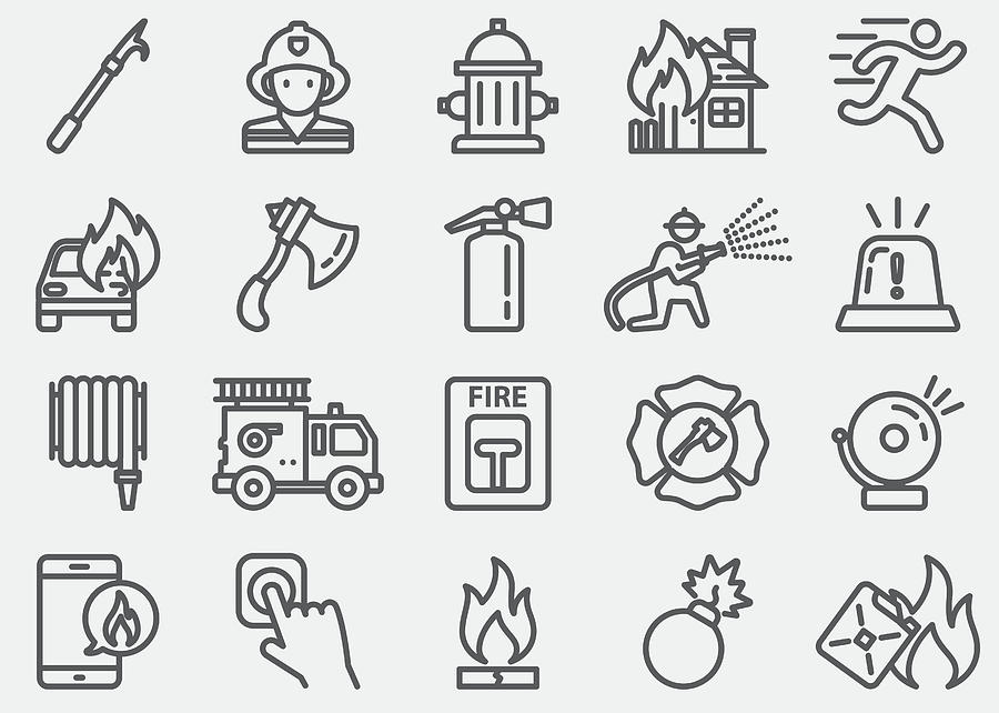 Fire Department Line Icons Drawing by LueratSatichob