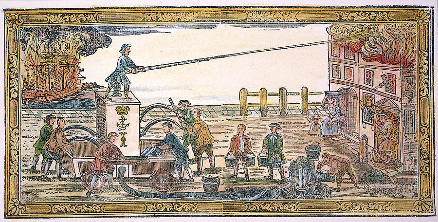 Fire Engine, 1760 Painting by Granger