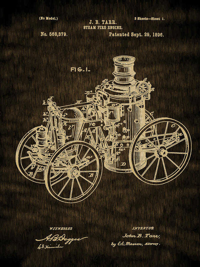 Fire Equipment - 1896 Steam Fire Engine Patent Digital Art by Barry Jones