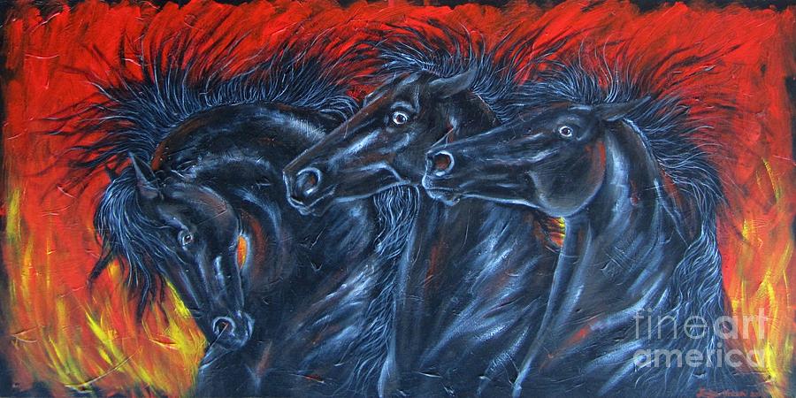 Fire Horses Painting - Fire Horses by Louise Green