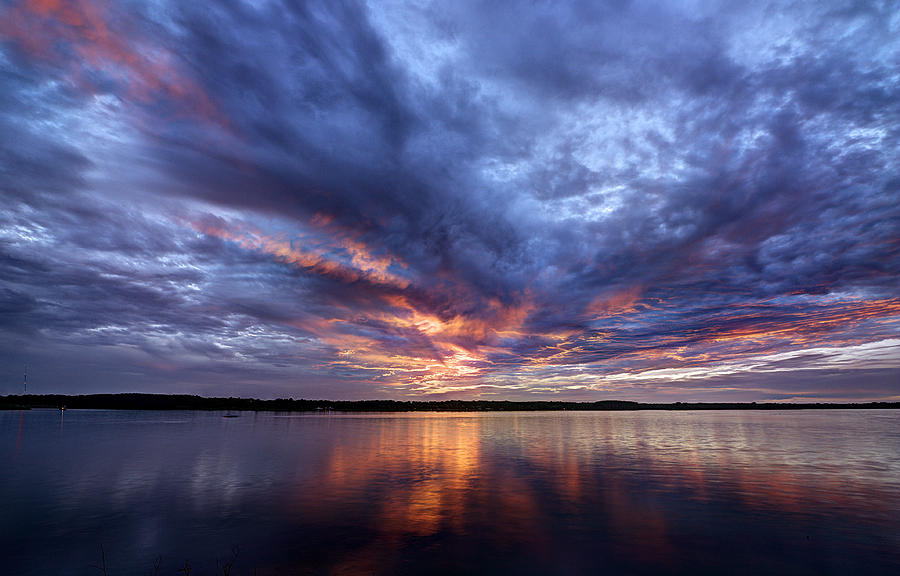 Fire In The Sky Sunset Over The Lake Photograph by Todd Aaron