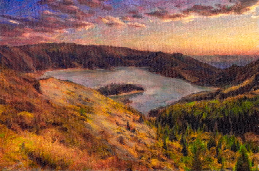 Nature Digital Art - Fire Lake at Sunset by Eduardo Tavares