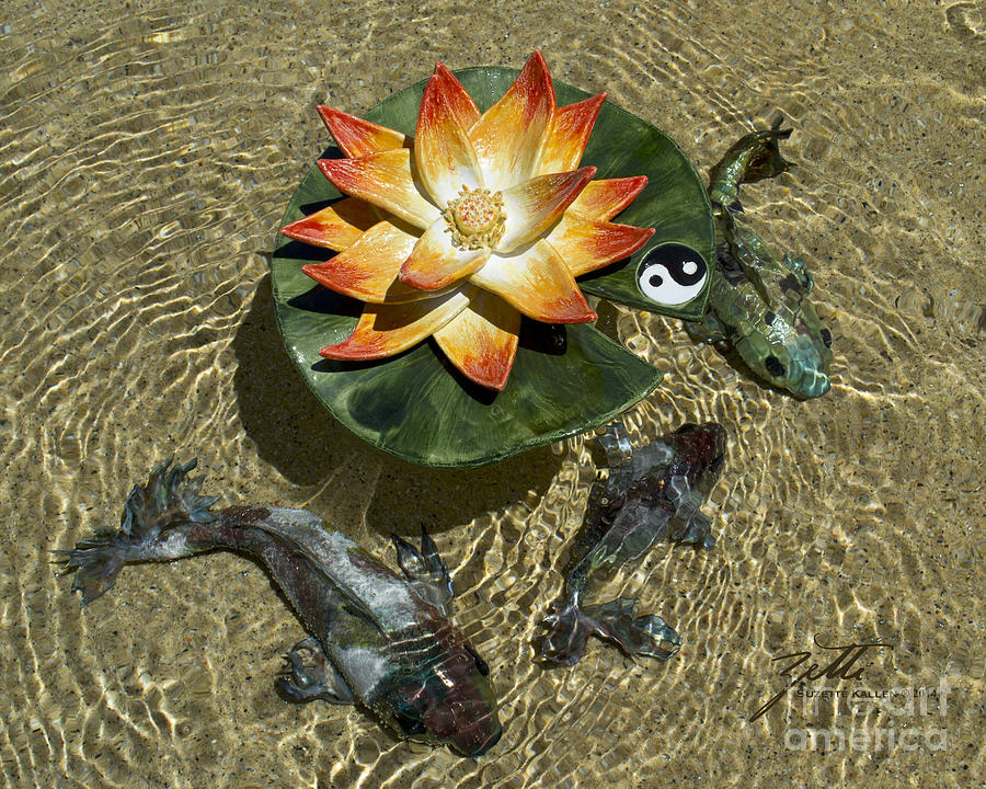 Fire Lotus with Dragon Koi Sculpture by Suzette Kallen