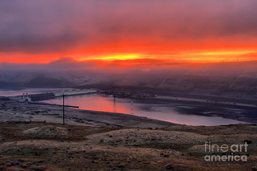 Fire Over Columbia River Gorge Photograph by Adam Jewell