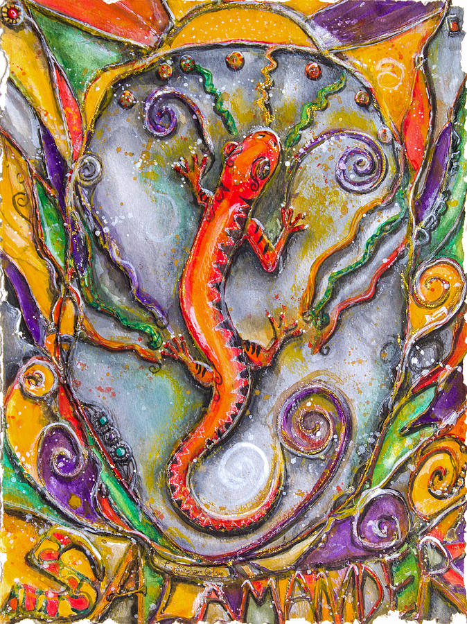 Fire Salamander - Children of the Earth Series Painting by Patricia Allingham Carlson