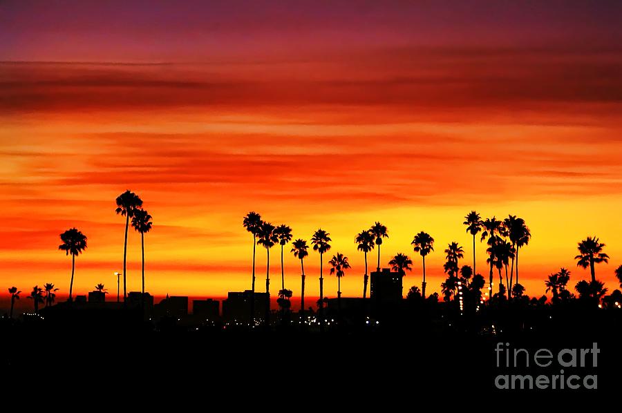 Fire Sunset In Long Beach Photograph