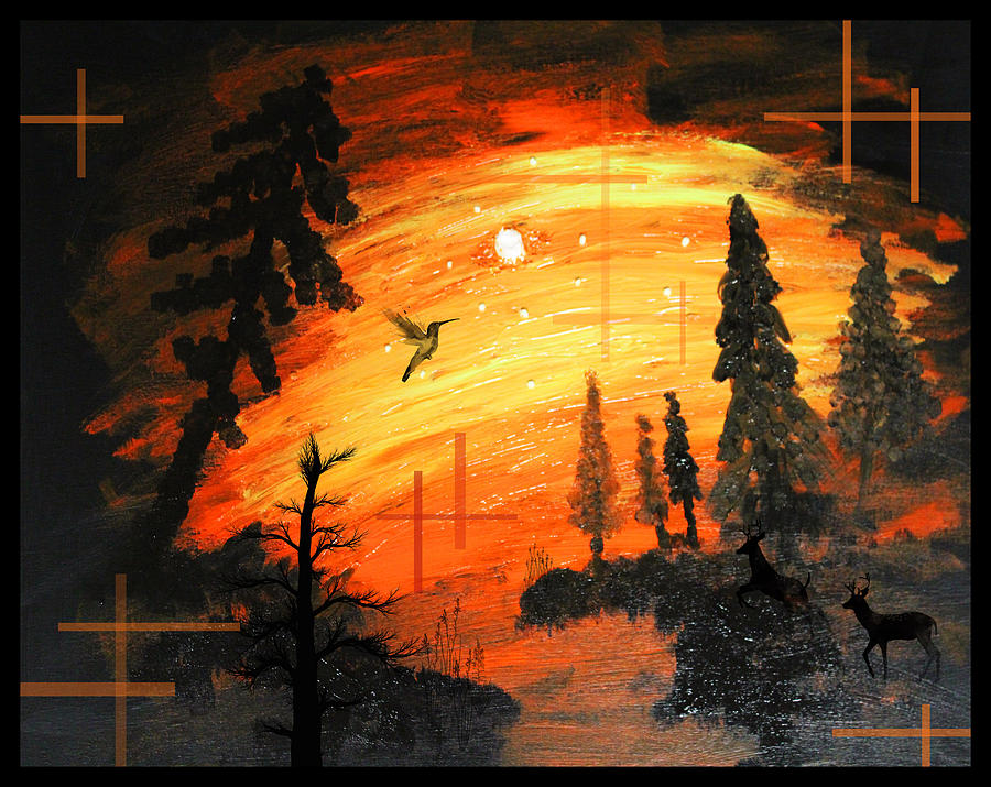 Sunset Painting - Fire Sunset Over River by Andrew Sliwinski