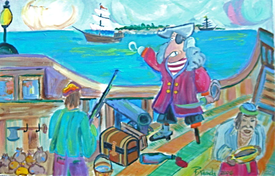 Blackbeard The Pirate Painting - Fire The Cannon by Brenda Ruark