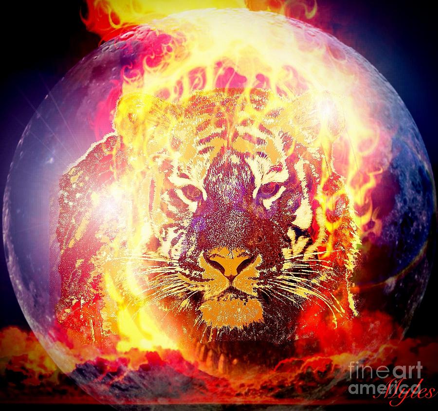 Tiger Digital Art - Fire Tiger in the Sky Fantasy by Saundra Myles