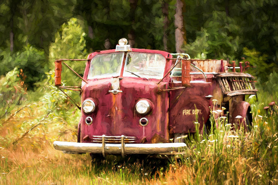 Fire Truck Digital Painted Photograph by Mary Jo Allen