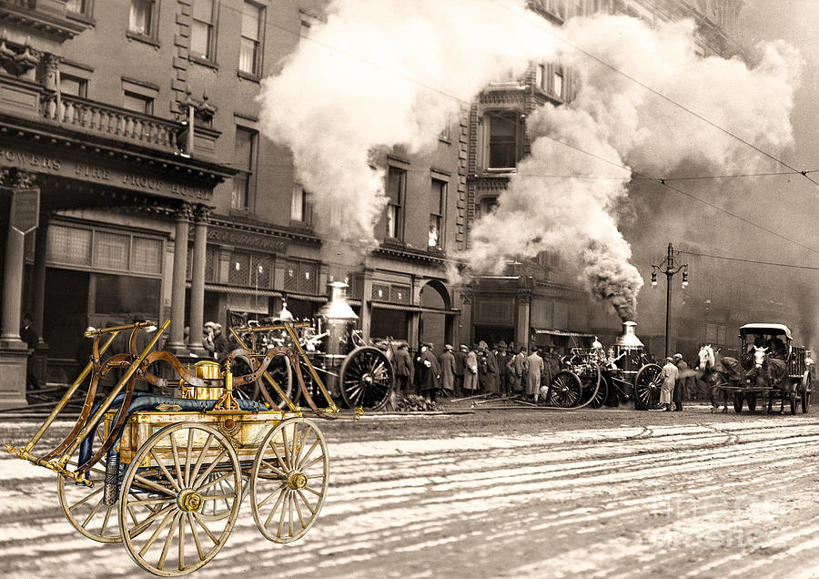 Fire Truck in New York 1890 collage Photograph by Vincent Monozlay