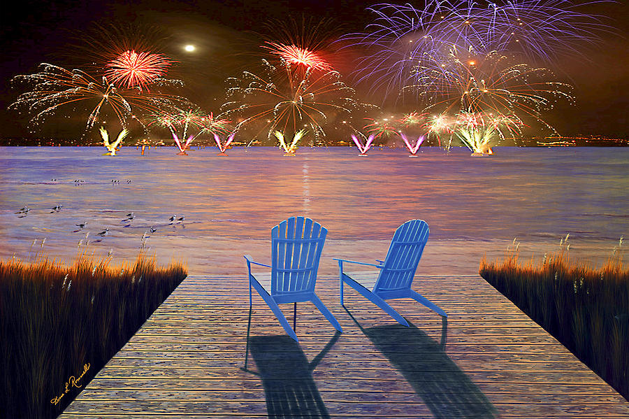 Fire Works - 4th of July Painting by Diane Romanello