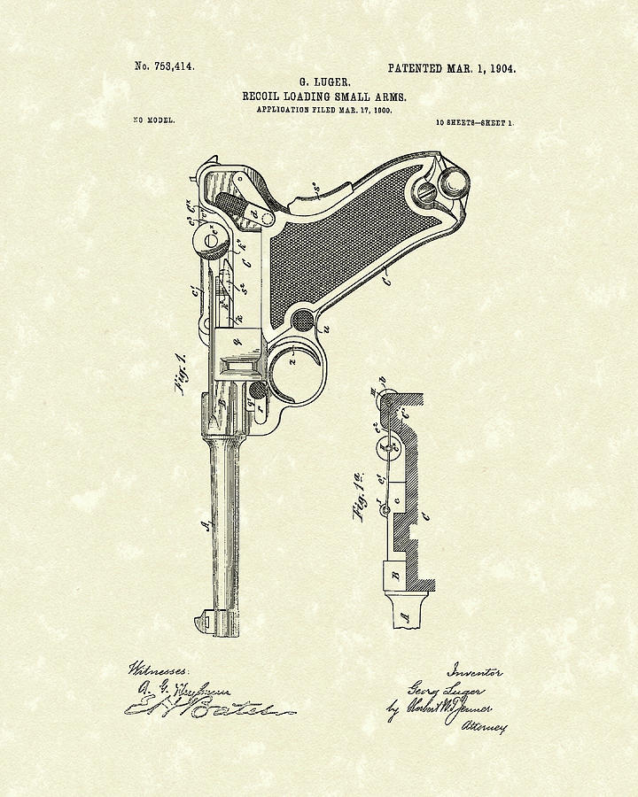 Firearm 1904 Patent Art Drawing by Prior Art Design
