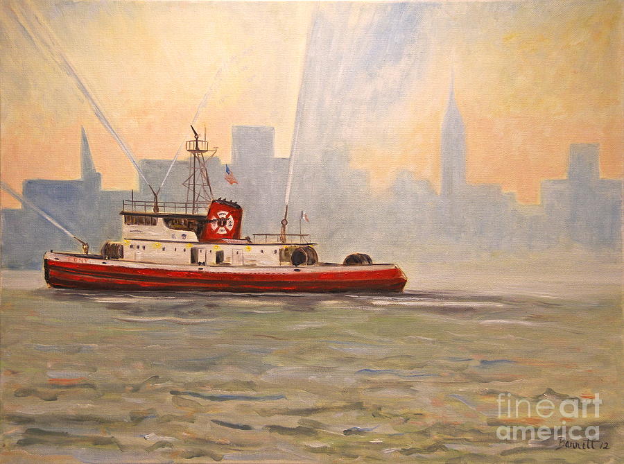 Sunset Painting - Fireboat John D. McKean by Mark Barrett