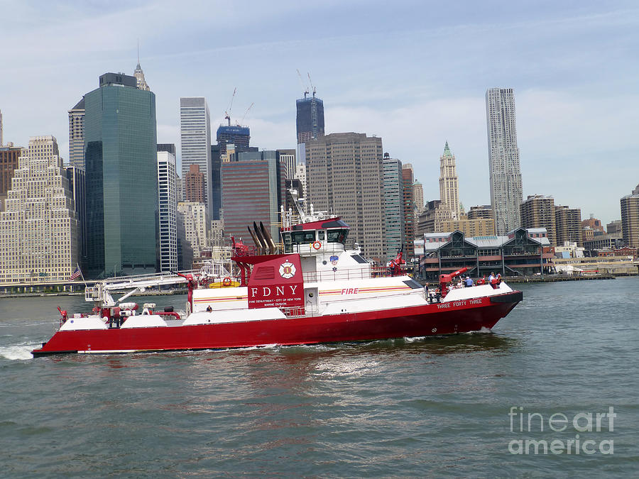 Fireboat Three Forty Three  FDNY with the NYC Skyline Photograph by Steven Spak