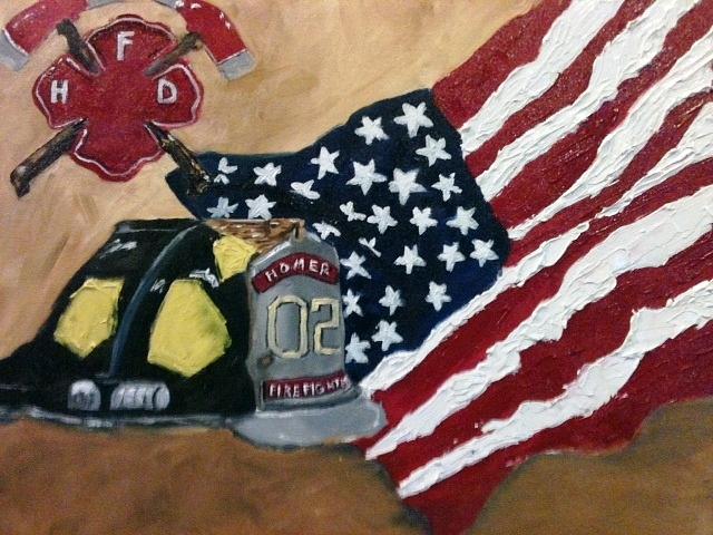 Flag Painting - Firefighers honored by Jenell Richards Flag Painting - Firefighers honored by Jenell Richards