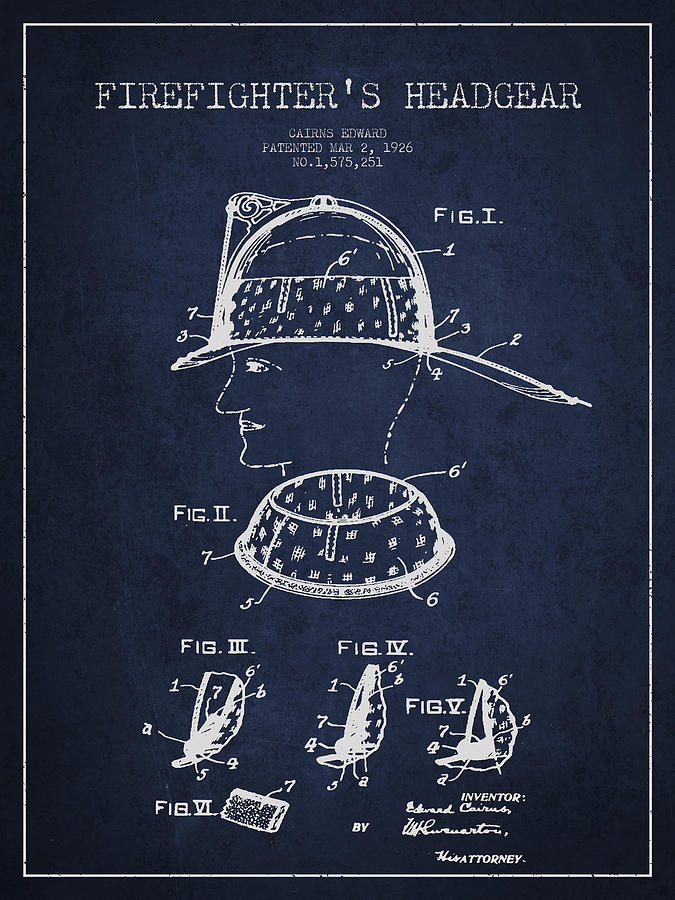 Vintage Digital Art - Firefighter Headgear Patent drawing from 1926 by Aged Pixel